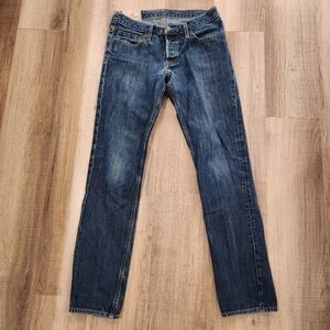 Hollister Skinny Jeans Men W30 L32 Blue Denim Button Fly Slim Fit Classic Wash